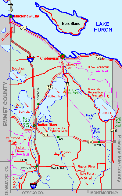 Cheboygan County Township Map Michigan: Cheboygan County | Every County