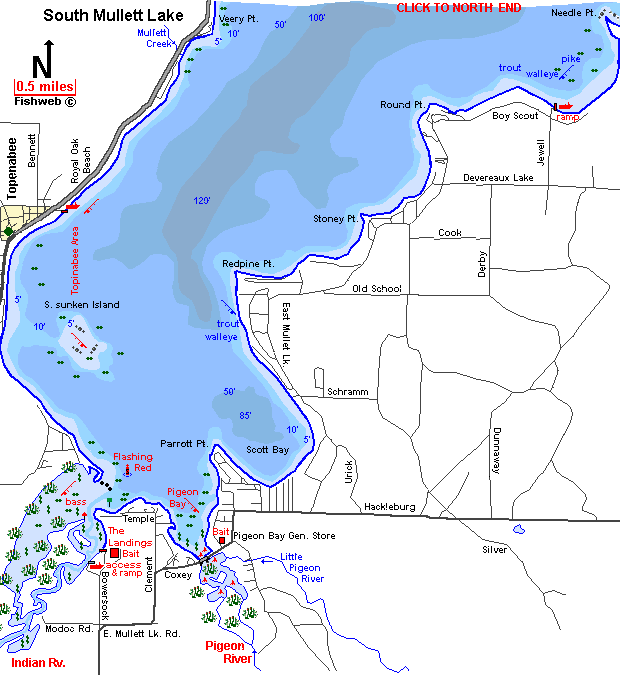 Mullett Lake Map Cheboygan County Michigan Fishing