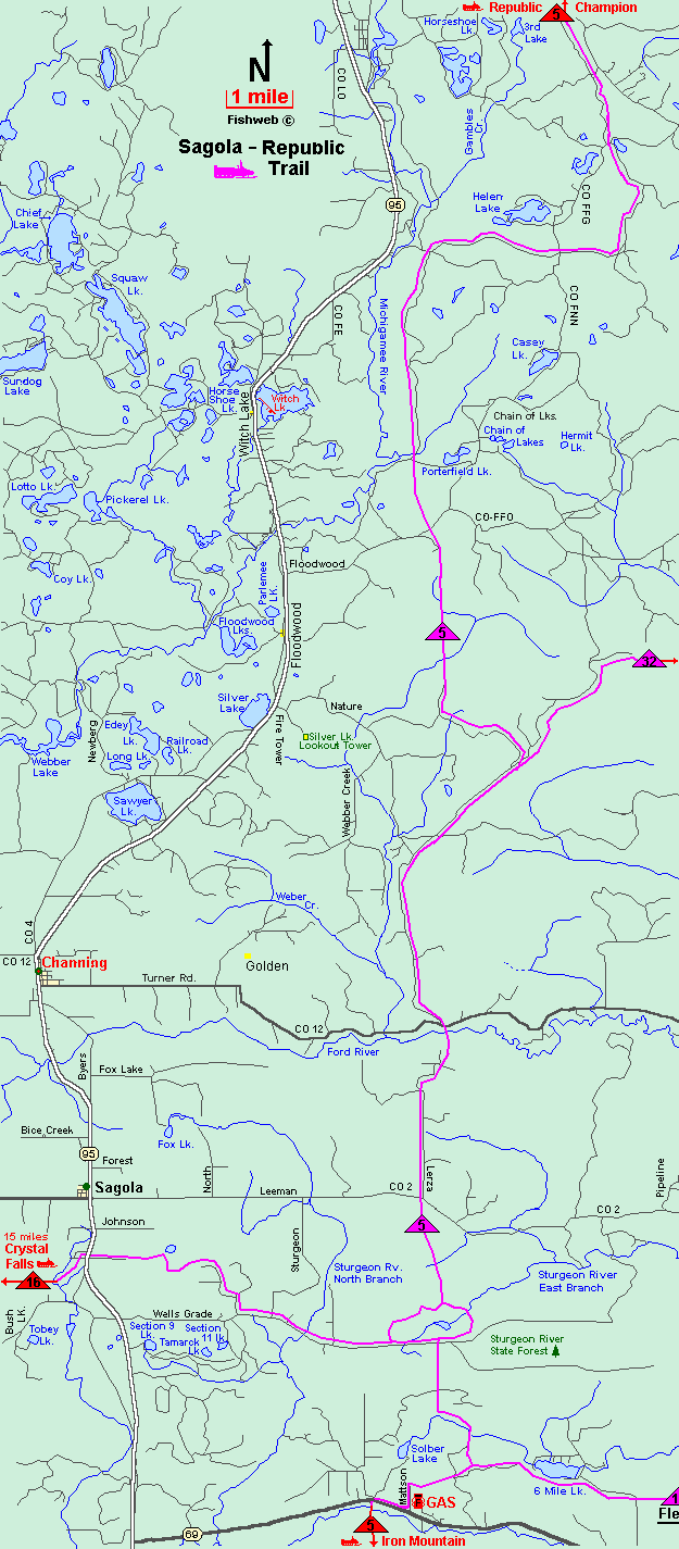 Michigan Snowmobiling Sagola Republic Snowmobile Trail Map Michigan