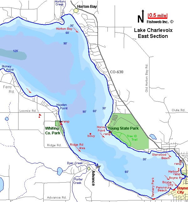 East Arm Lake Charlevoix Lake Map Charlevoix County Michigan Fishing  Michigan Interactive™