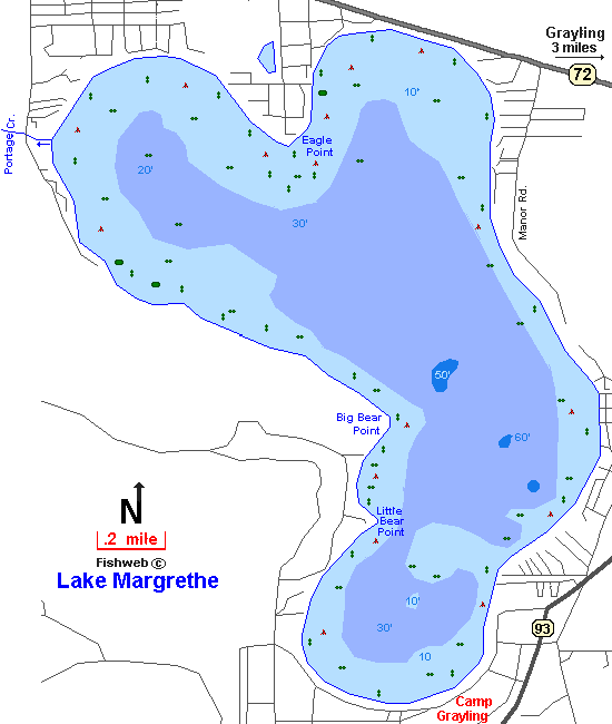 Lake Margreth Map Crawford County Michigan Fishing Michigan