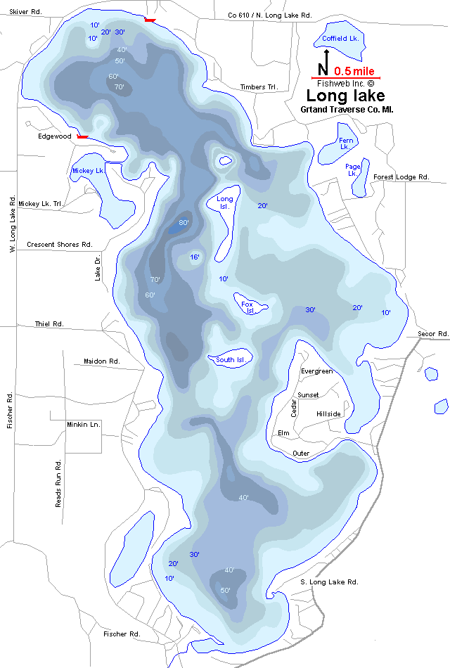 Long Lake Map Grand Traverse County Michigan Fishing Michigan