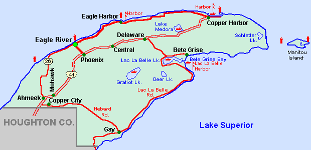 Copper Harbor Mi Map Keweenaw County Map Tour - Lakes - Snowmobile - Atv - River - Hike - Hotels  - Motels - Michigan Interactive™