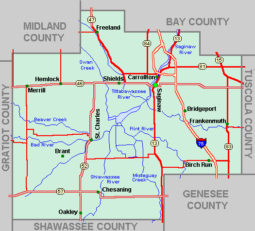 Saginaw County Road Map Saginaw County Map Tour Lakes Snowmobile Atv Rivers Hiking Hotels Motels  Michigan Interactive™